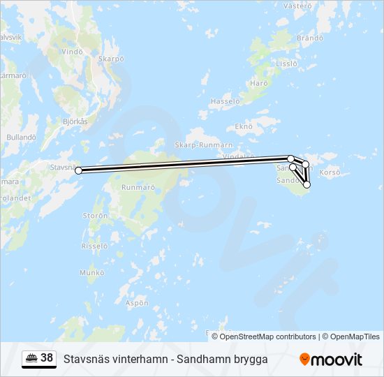 38 färja Linje karta