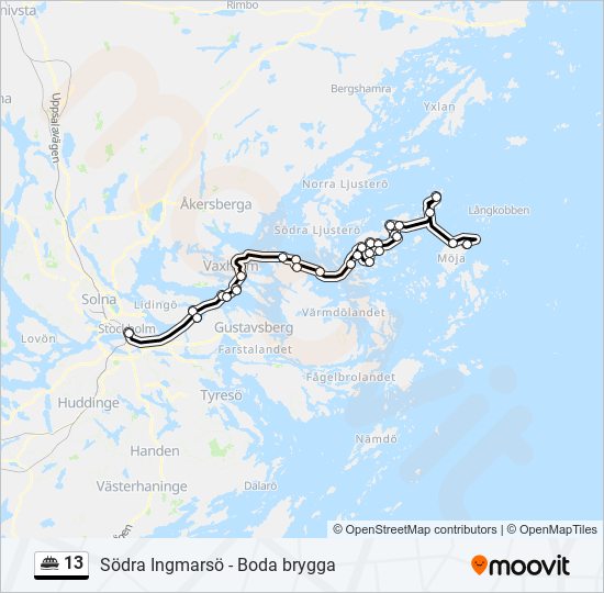 13 färja Linje karta