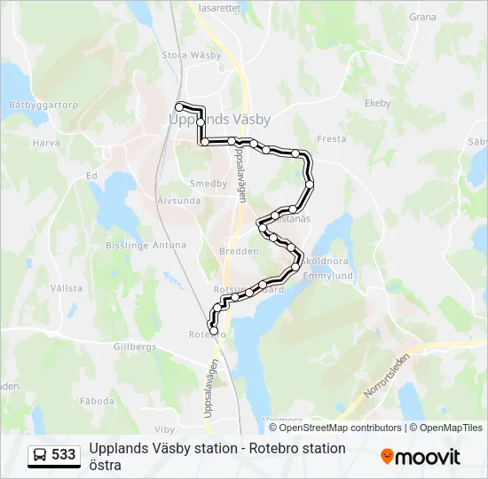 533 Bus Line Map
