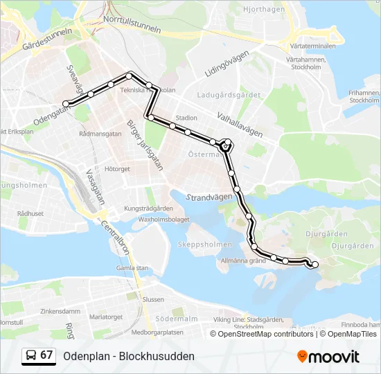 67 buss Linje karta