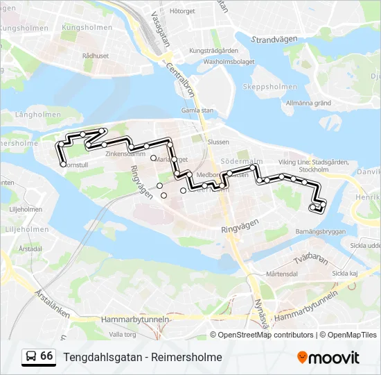66 buss Linje karta