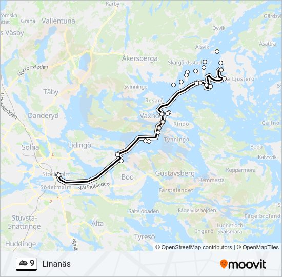 9 färja Linje karta