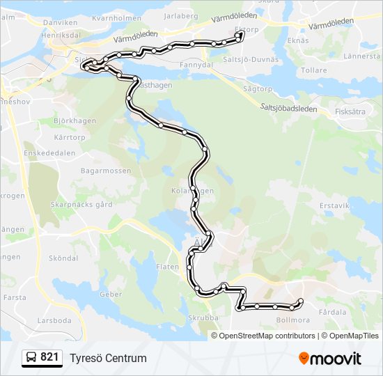 821 bus Line Map