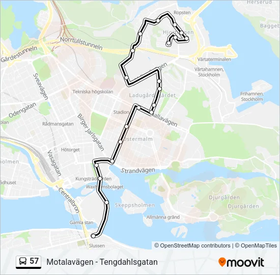57 buss Linje karta