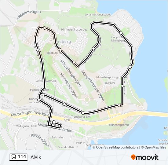 114 bus Line Map