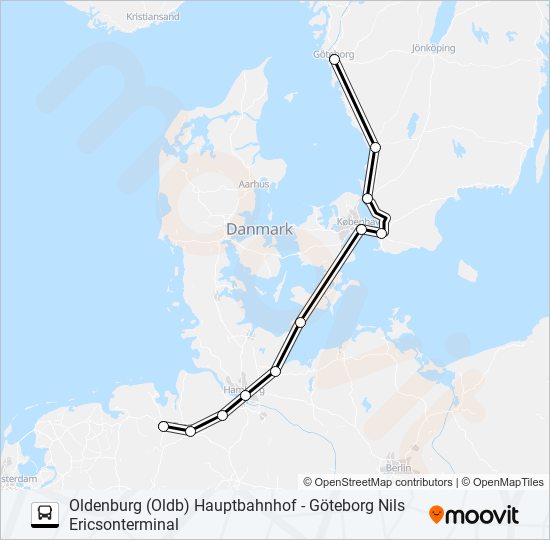 OLDENBURG (OLDB) HAUPTBAHNHOF - GÖTEBORG NILS ERICSONTERMINAL buss Linje karta