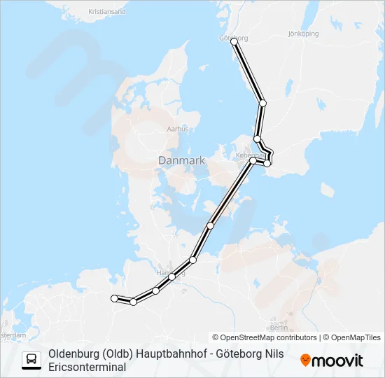 OLDENBURG (OLDB) HAUPTBAHNHOF - GÖTEBORG NILS ERICSONTERMINAL  Line Map