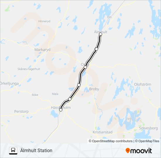 HÄSSLEHOLM CENTRALSTATION - VÄXJÖ STATION bus Line Map