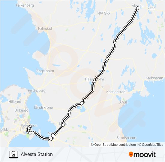 KÖPENHAMN ÖSTERPORT - VÄXJÖ STATION train Line Map