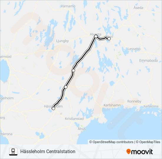 VÄXJÖ STATION - KÖPENHAMN ÖSTERPORT tåg Linje karta