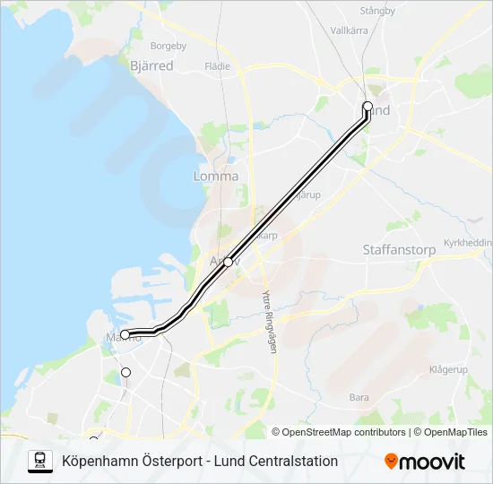 KÖPENHAMN ÖSTERPORT - LUND CENTRALSTATION Train Line Map