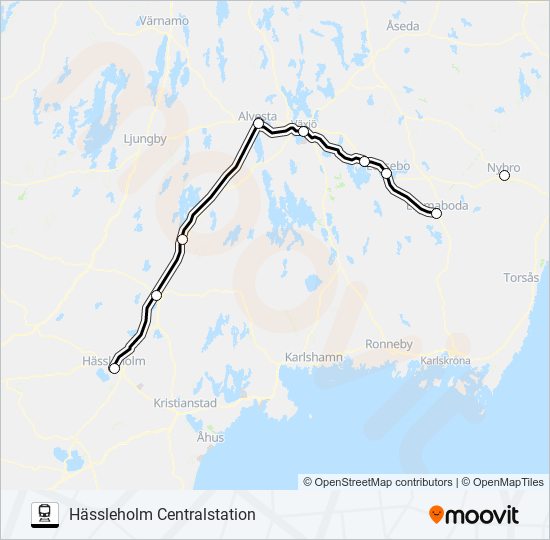 KALMAR CENTRALSTATION - KÖPENHAMN ÖSTERPORT train Line Map