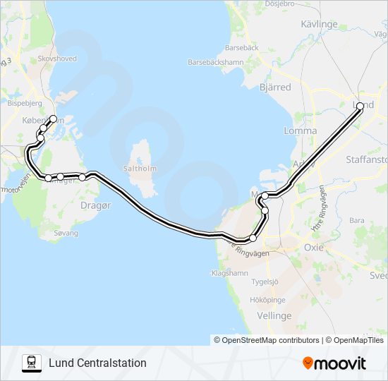 KÖPENHAMN ÖSTERPORT - KALMAR CENTRALSTATION train Line Map