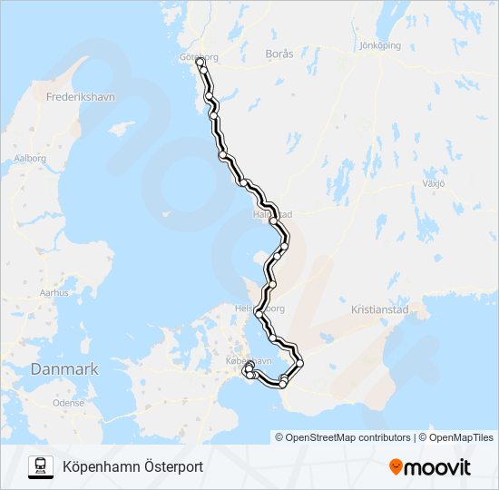 GÖTEBORG CENTRALSTATION - KÖPENHAMN ÖSTERPORT train Line Map