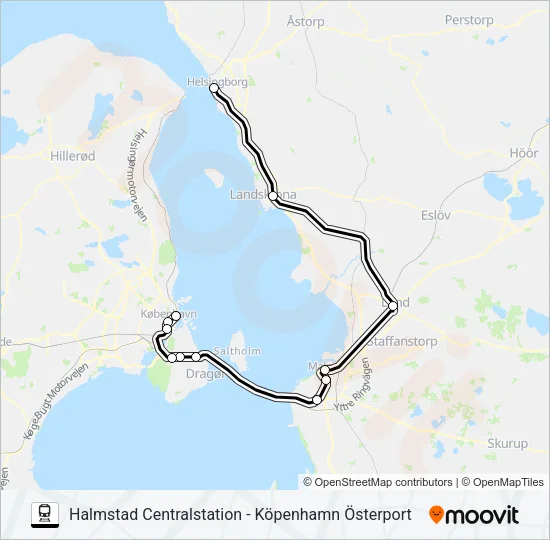 HALMSTAD CENTRALSTATION - KÖPENHAMN ÖSTERPORT Train Line Map