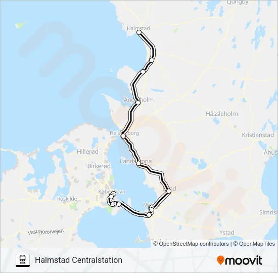 KÖPENHAMN ÖSTERPORT - GÖTEBORG CENTRALSTATION Train Line Map