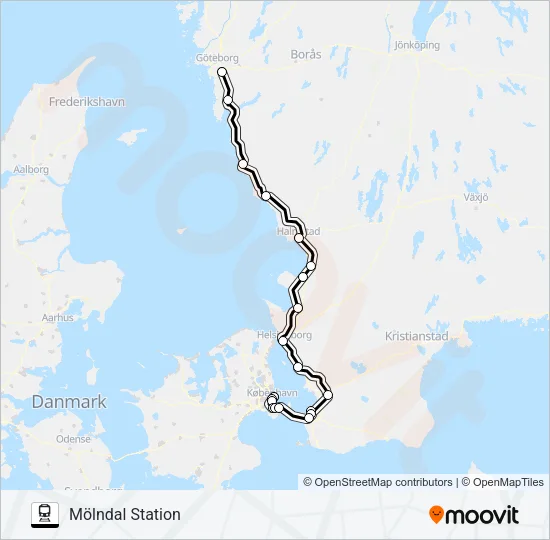 KÖPENHAMN ÖSTERPORT - GÖTEBORG CENTRALSTATION Train Line Map