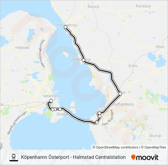 KÖPENHAMN ÖSTERPORT - HALMSTAD CENTRALSTATION Train Line Map