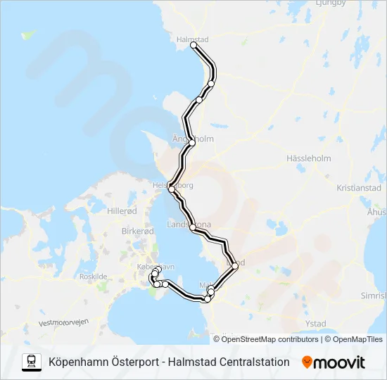 KÖPENHAMN ÖSTERPORT - HALMSTAD CENTRALSTATION Train Line Map
