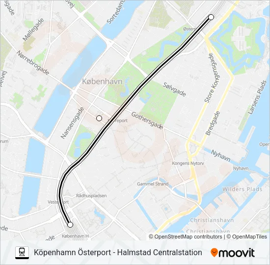 KÖPENHAMN ÖSTERPORT - HALMSTAD CENTRALSTATION Train Line Map