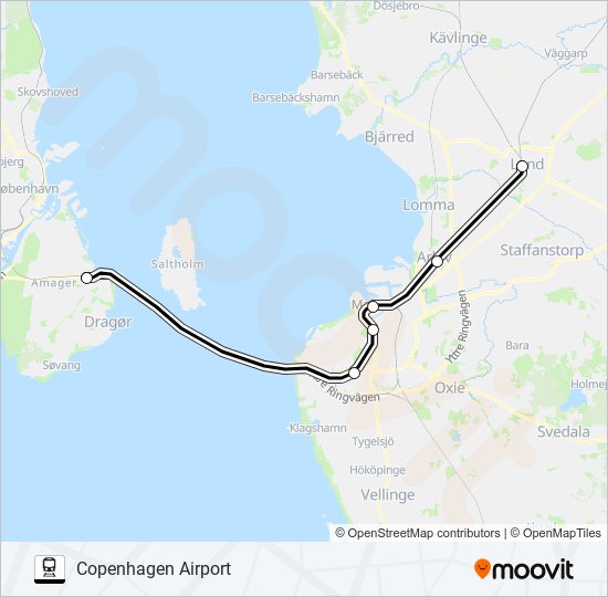 KARLSKRONA CENTRALSTATION - KÖPENHAMN ÖSTERPORT tåg Linje karta