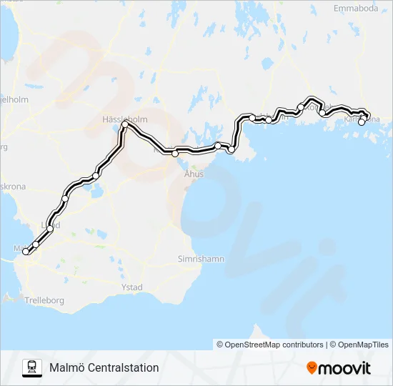 KARLSKRONA CENTRALSTATION - KÖPENHAMN ÖSTERPORT Train Line Map