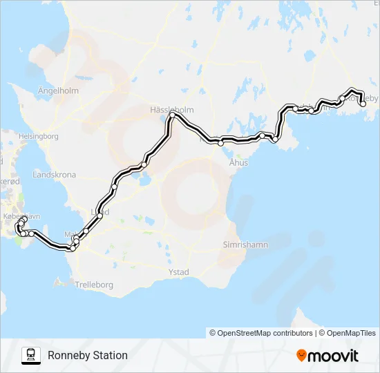KÖPENHAMN ÖSTERPORT - KARLSKRONA CENTRALSTATION Train Line Map