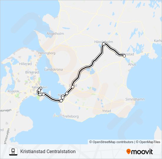 KÖPENHAMN ÖSTERPORT - KARLSKRONA CENTRALSTATION tåg Linje karta