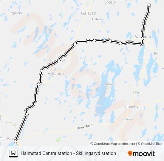 HALMSTAD CENTRALSTATION - SKILLINGARYD STATION Bus Line Map