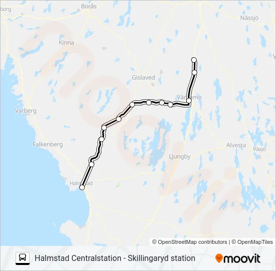 HALMSTAD CENTRALSTATION - SKILLINGARYD STATION Bus Line Map