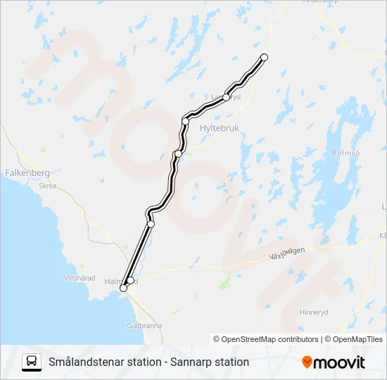 SMÅLANDSTENAR STATION - SANNARP STATION  Line Map