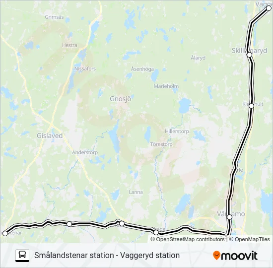 SMÅLANDSTENAR STATION - VAGGERYD STATION  Line Map