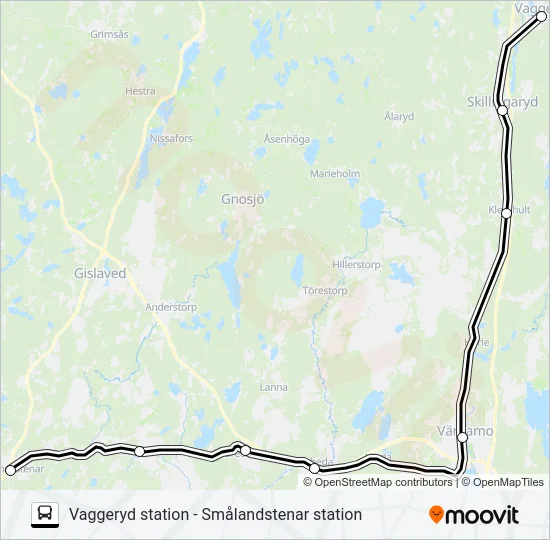 VAGGERYD STATION - SMÅLANDSTENAR STATION  Line Map