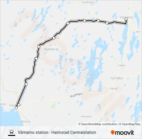 VÄRNAMO STATION - HALMSTAD CENTRALSTATION  Line Map