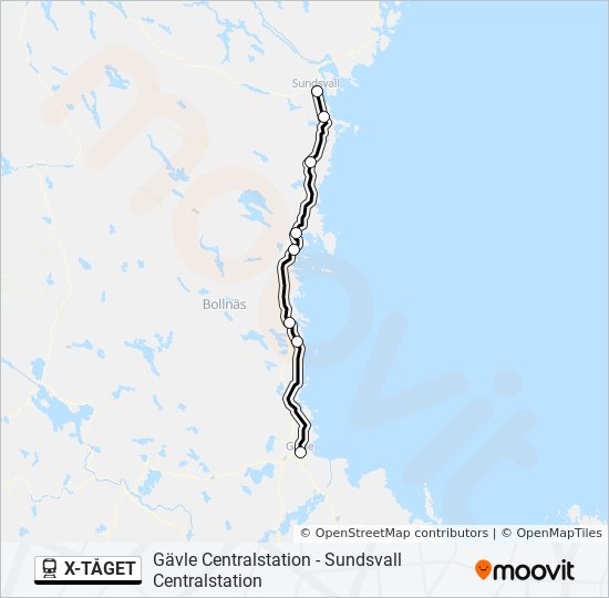 X-TÅGET tåg Linje karta