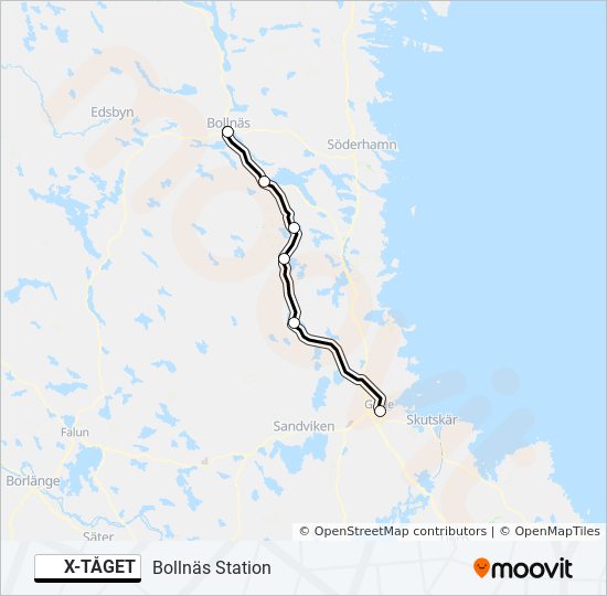 X-TÅGET tåg Linje karta