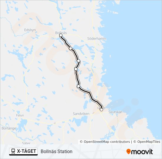 X-TÅGET tåg Linje karta