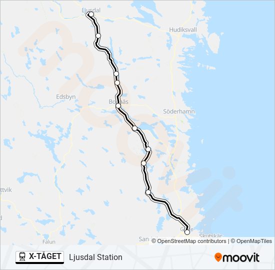 X-TÅGET tåg Linje karta