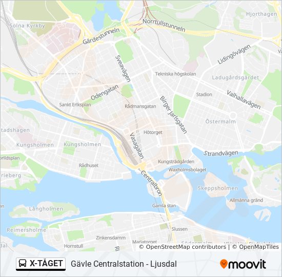 X-TÅGET buss Linje karta