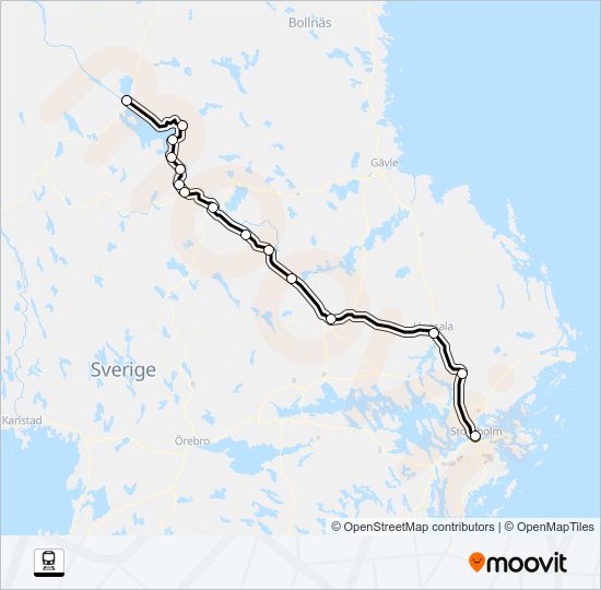 MORA STATION - STOCKHOLM CENTRALSTATION train Line Map