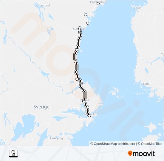 STOCKHOLM CENTRALSTATION - UMEÅ CENTRALSTATION train Line Map