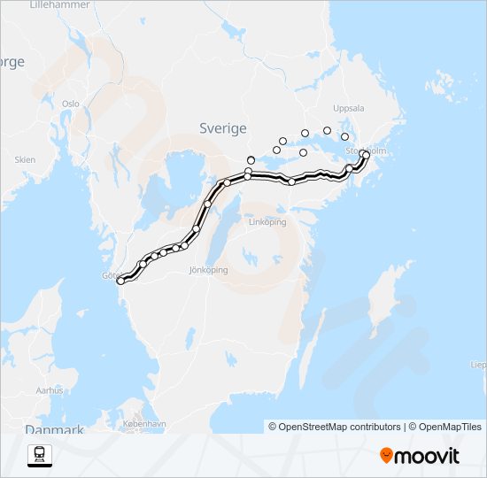 GÖTEBORG CENTRALSTATION - STOCKHOLM CENTRALSTATION train Line Map