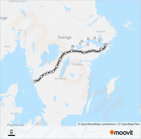 GÖTEBORG CENTRALSTATION - STOCKHOLM CENTRALSTATION Train Line Map