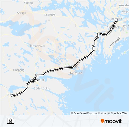 LINKÖPING CENTRALSTATION - STOCKHOLM CENTRALSTATION train Line Map