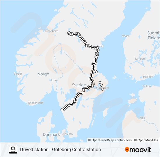 DUVED STATION - GÖTEBORG CENTRALSTATION tåg Linje karta