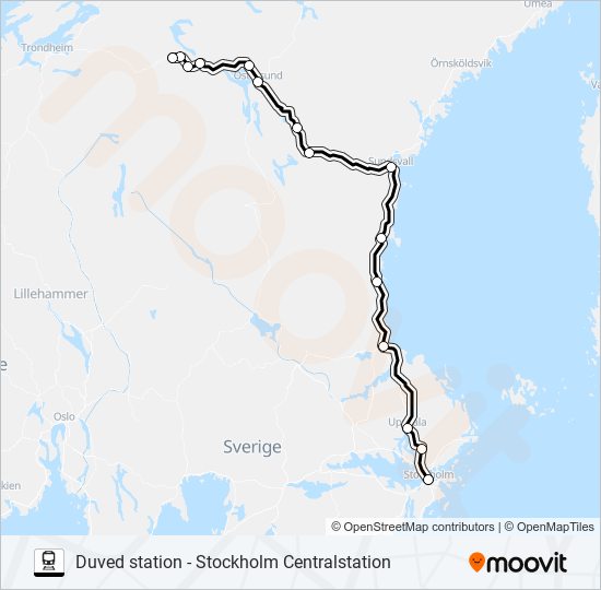 DUVED STATION - STOCKHOLM CENTRALSTATION tåg Linje karta