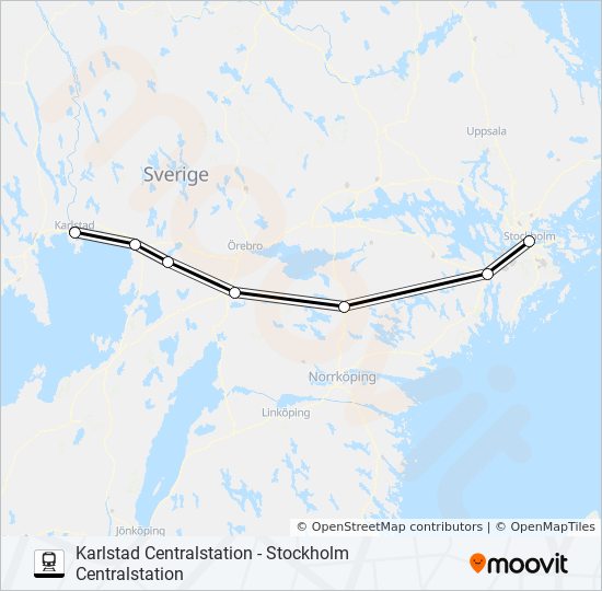 KARLSTAD CENTRALSTATION - STOCKHOLM CENTRALSTATION train Line Map