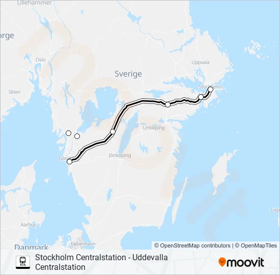 STOCKHOLM CENTRALSTATION - UDDEVALLA CENTRALSTATION Train Line Map