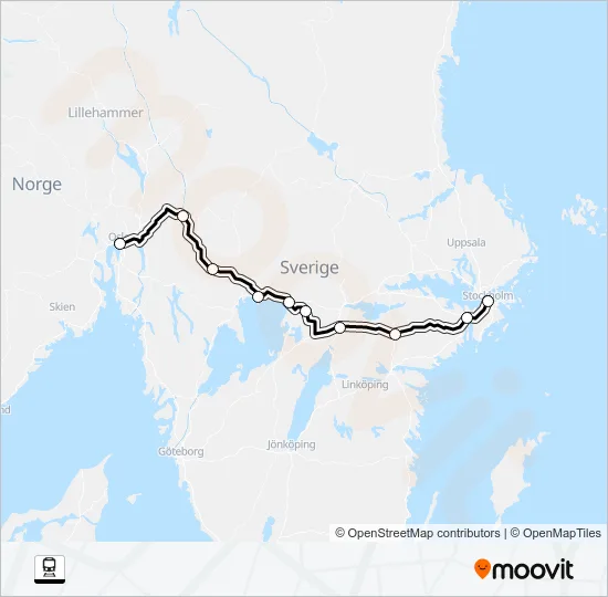 OSLO S - STOCKHOLM CENTRALSTATION tåg Linje karta
