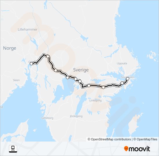 OSLO S - STOCKHOLM CENTRALSTATION tåg Linje karta